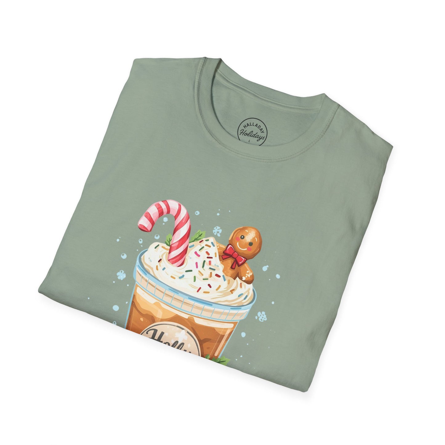 Cute Christmas Coffee Tee, Holiday Xmas Shirt, Funny Santa Gift Top, Festive Winter Apparel, Unisex Softstyle T-Shirt