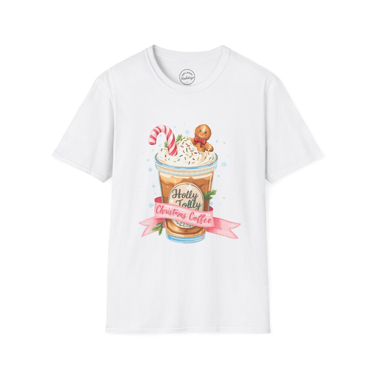 Cute Christmas Coffee Tee, Holiday Xmas Shirt, Funny Santa Gift Top, Festive Winter Apparel, Unisex Softstyle T-Shirt