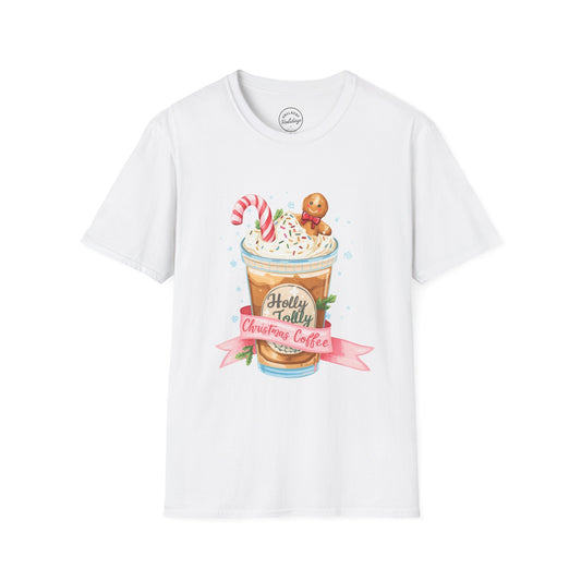 Cute Christmas Coffee Tee, Holiday Xmas Shirt, Funny Santa Gift Top, Festive Winter Apparel, Unisex Softstyle T-Shirt