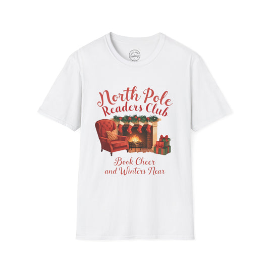 North Pole Readers Club T-Shirt, Cozy Winter Tee, Holiday Gift for Book Lovers, Christmas Pajama Top, Festive Reading Shirt