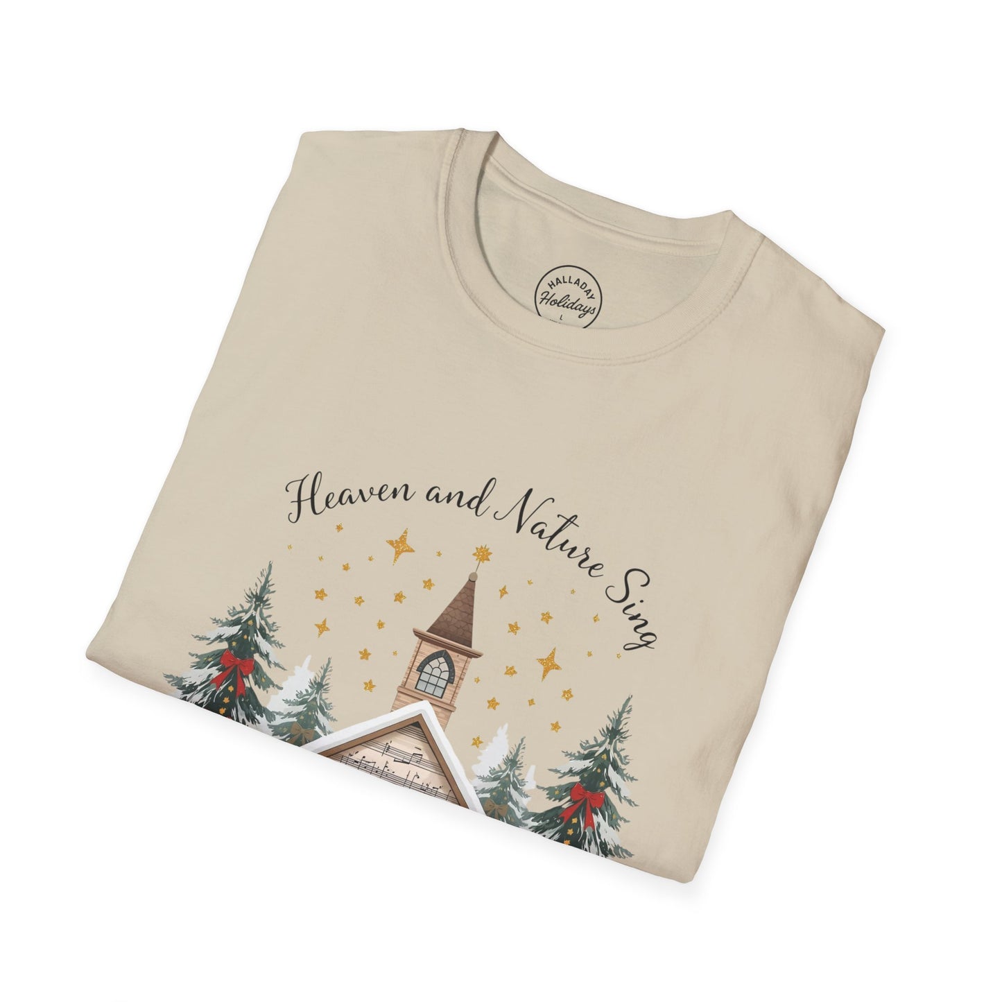 Winter Church Graphic T-Shirt, Cozy Holiday Tee, Christmas Attire, Gift for Her, Comfortable Casual Wear, Seasonal Celebration Shirt