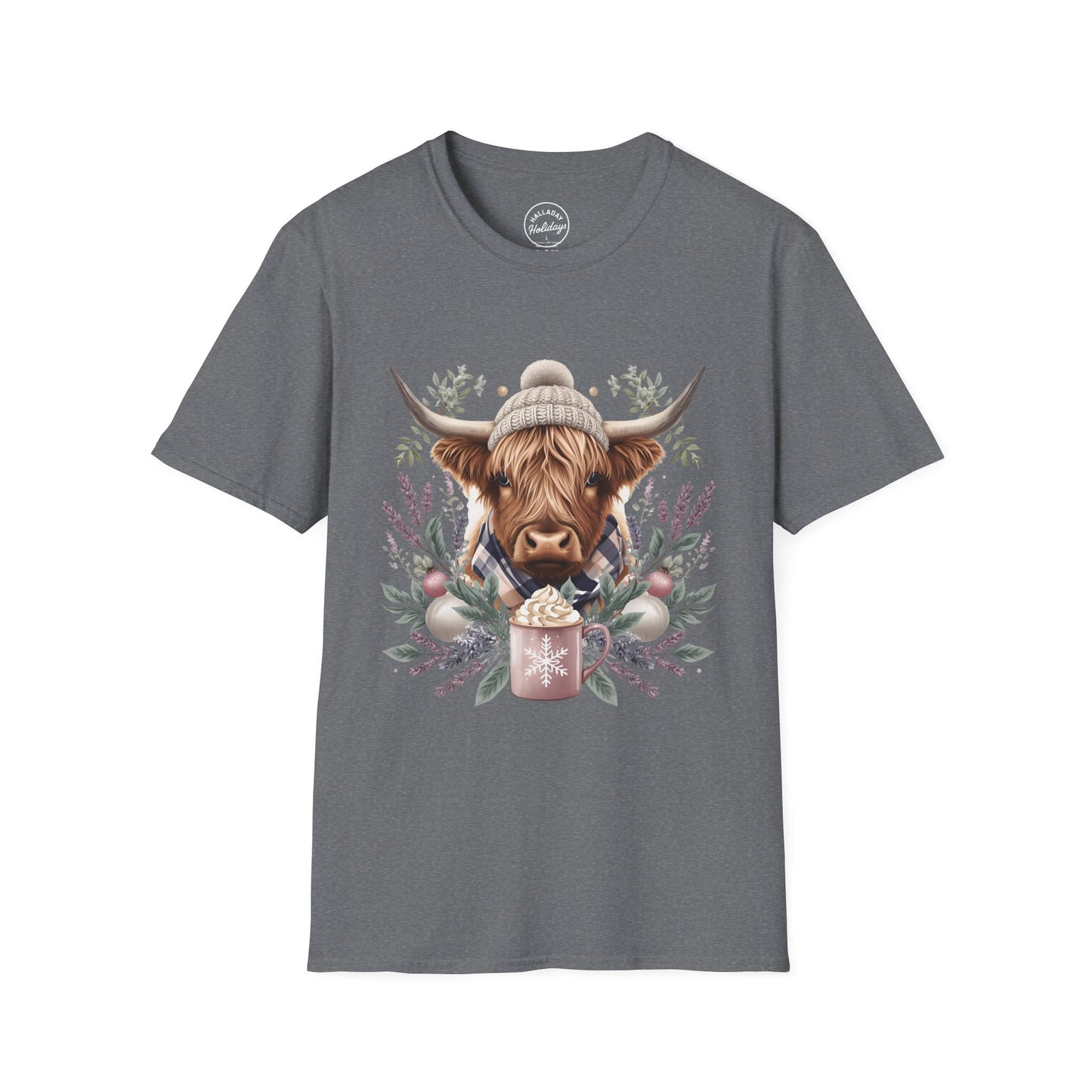 Highland Cow Holiday T-Shirt, Cute Christmas Tee, Festive Cow Shirt, Funny Winter Top, Gift for Animal Lovers