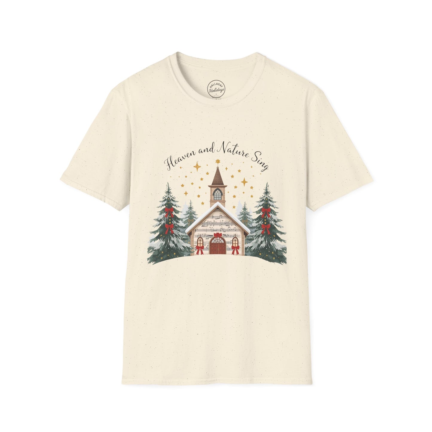 Winter Church Graphic T-Shirt, Cozy Holiday Tee, Christmas Attire, Gift for Her, Comfortable Casual Wear, Seasonal Celebration Shirt
