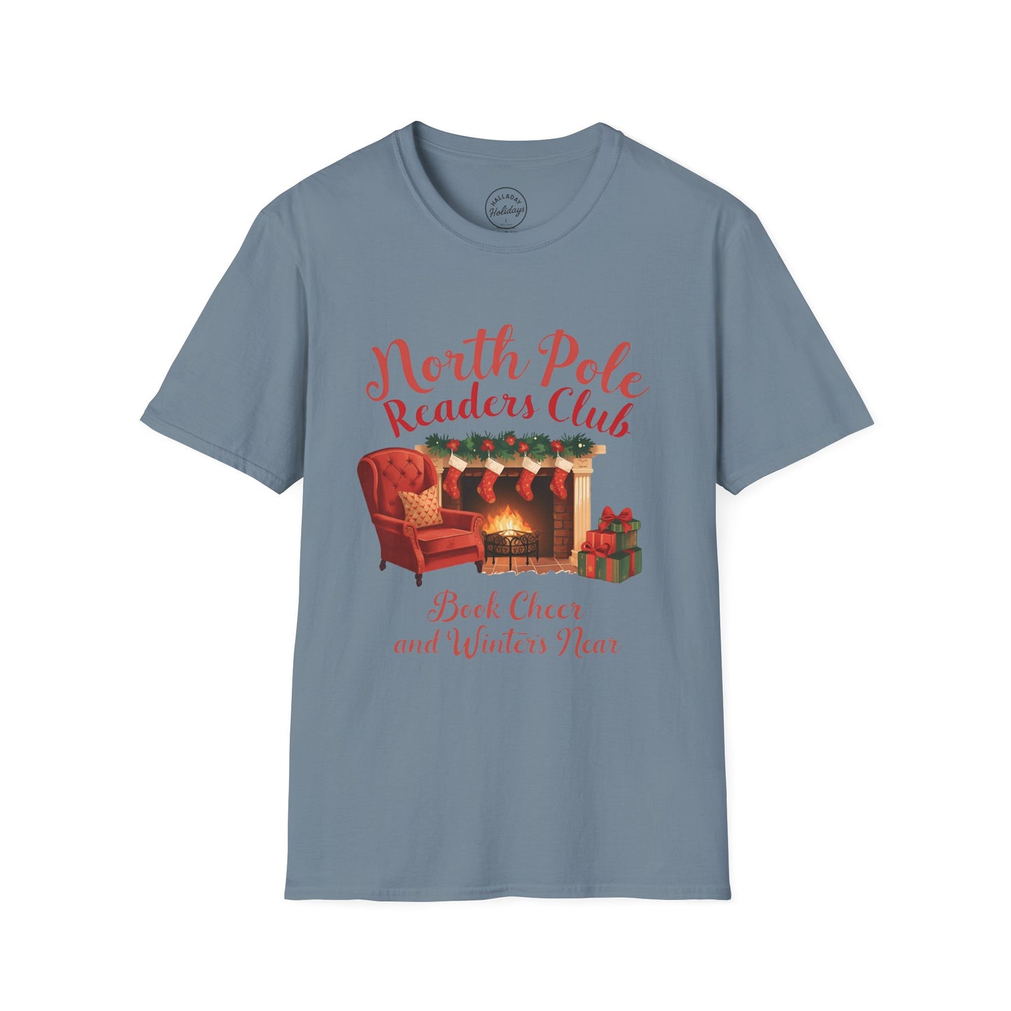 North Pole Readers Club T-Shirt, Cozy Winter Tee, Holiday Gift for Book Lovers, Christmas Pajama Top, Festive Reading Shirt
