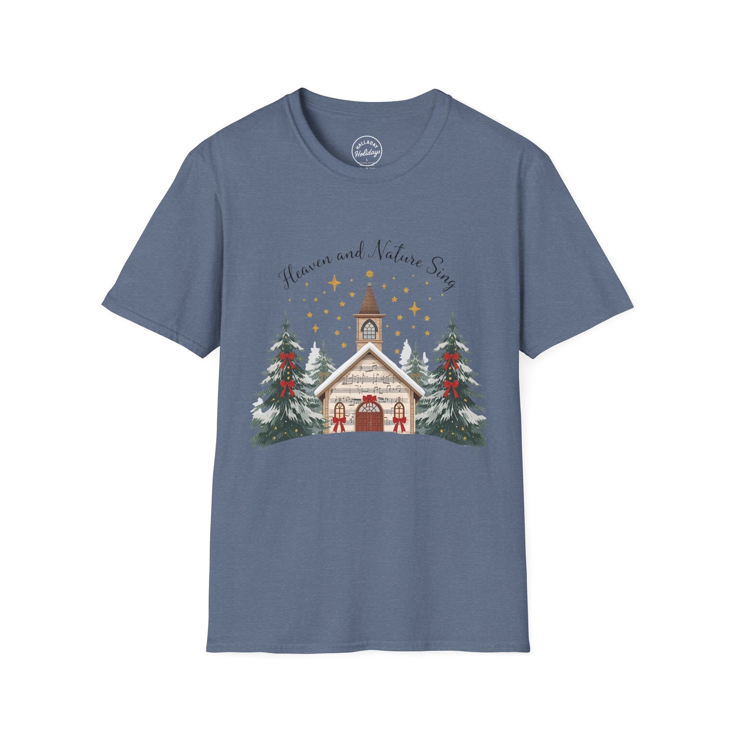 Winter Church Graphic T-Shirt, Cozy Holiday Tee, Christmas Attire, Gift for Her, Comfortable Casual Wear, Seasonal Celebration Shirt