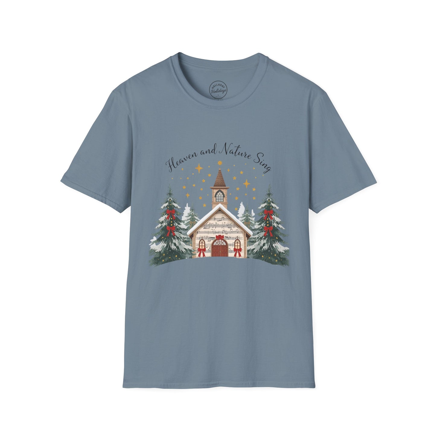Winter Church Graphic T-Shirt, Cozy Holiday Tee, Christmas Attire, Gift for Her, Comfortable Casual Wear, Seasonal Celebration Shirt