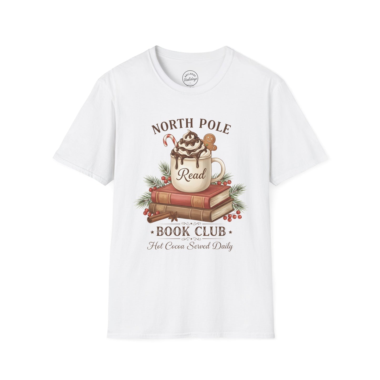 North Pole Book Club T-Shirt | Holiday Reading Tee, Christmas Gift, Cozy Vibes, Winter Apparel, Unisex Softstyle Shirt