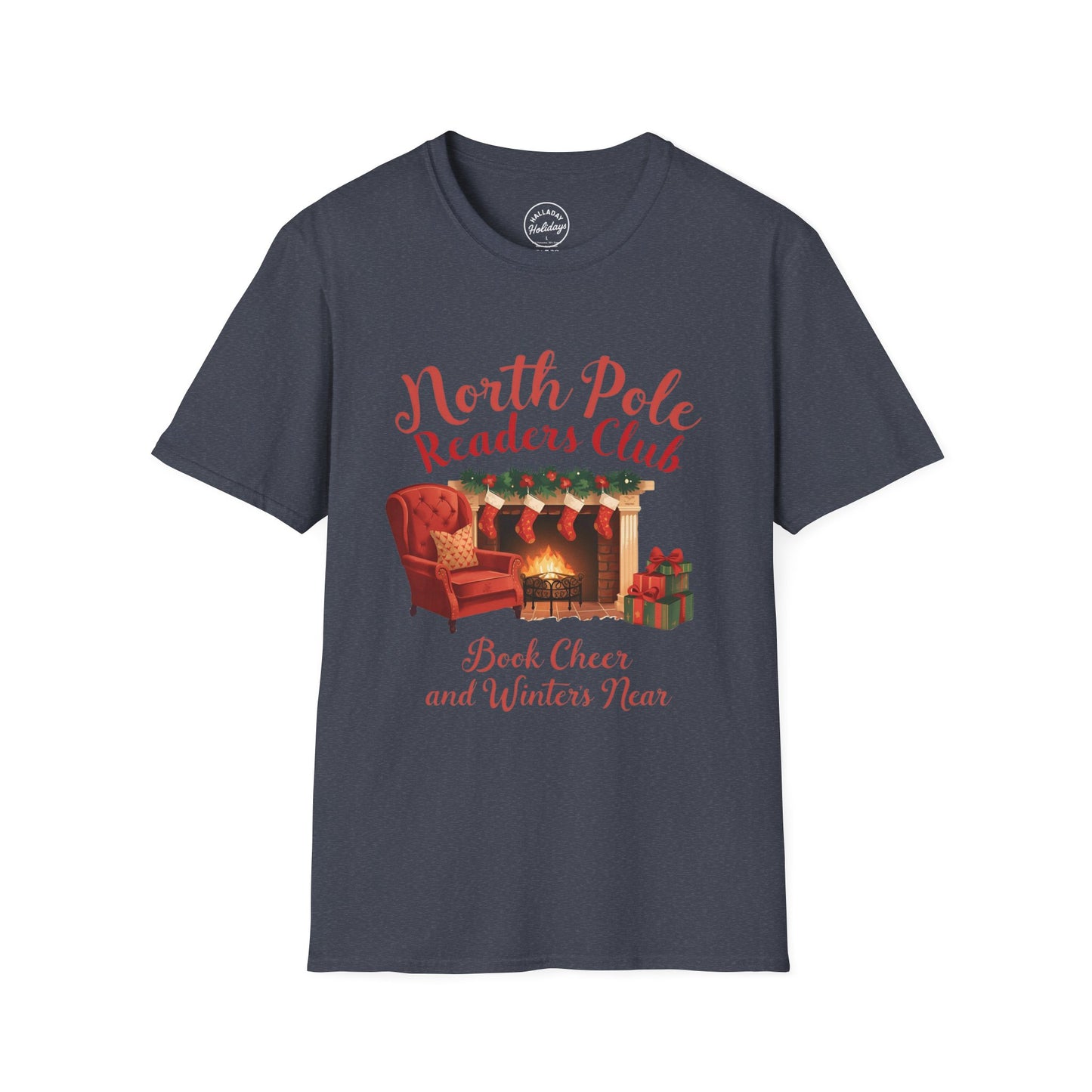 North Pole Readers Club T-Shirt, Cozy Winter Tee, Holiday Gift for Book Lovers, Christmas Pajama Top, Festive Reading Shirt